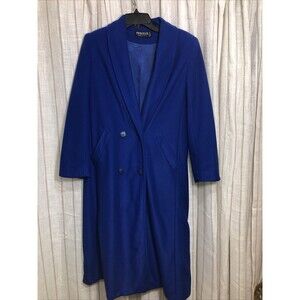 Prologue VTG Made In USA Polyester Blue Long Dress Coat Jacket Trench 10